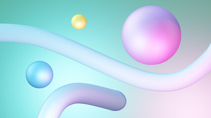 Abstract Colorful spheres and lines of various shapes. blue background ,  3d background , 3D Rendering illustration