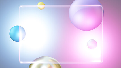 Abstract Colored balls and clear square frames and colorful light background , 3d background , 3D Rendering illustration
