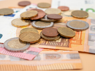 Euro bills and coins. Cash.