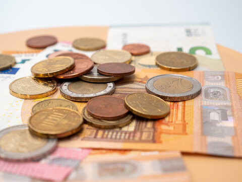 Euro bills and coins. Cash.