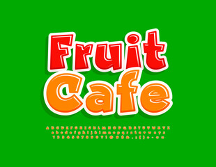 Naklejka premium Vector colorful Signboard Fruit Cafe. Orange glossy Alphabet Letters, Numbers and Symbols set. Cute bright Font. 