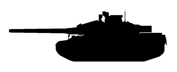 Tank silhouette. AMX 30B2 BRENUS, France. Black military battle machine vector icon, modern army transport.