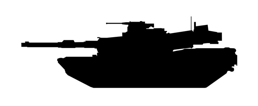 Tank silhouette. M1A2 Abrams USA. Black military battle machine vector icon, modern army transport.