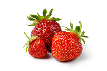 Strawberries with leaf and flower isolated on white background. Strawberry isolated.