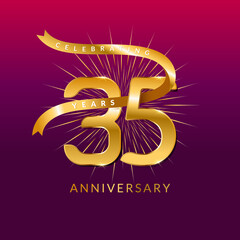 35 years anniversary vector banner template.birthday celebration banner with Golden numbers and confetti.
