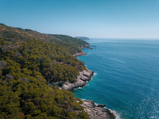 Italy, July 2022. Aerial view of the Quakes islands with their Caribbean sea