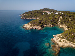 Italy, July 2022. Aerial view of the Quakes islands with their Caribbean sea