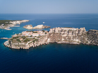 Italy, July 2022. Aerial view of the Quakes islands with their Caribbean sea