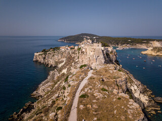 Italy, July 2022. Aerial view of the Quakes islands with their Caribbean sea