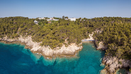 Italy, July 2022. Aerial view of the Quakes islands with their Caribbean sea
