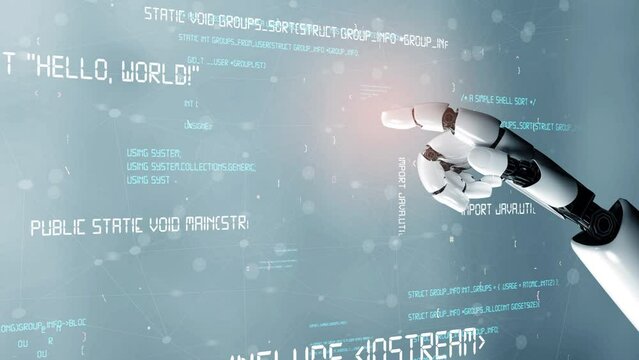 Futuristic robot artificial intelligence revolutionary AI technology development and machine learning concept. Global robotic bionic science research for future of human life. 3D rendering graphic.