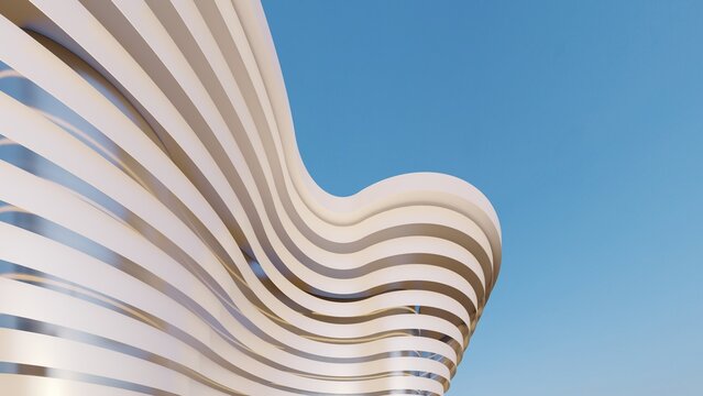 3d render futuristic architecture background white stripes of building facade