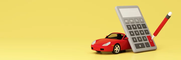 Foto op Canvas car keys chain to buyer. dealer car and rental or sale and car insurance, tax or savings to buy a car concept with money cash and calculator and money coins pastel background. widescreen 3d rendering © Jokiewalker
