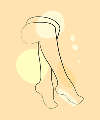 Female smooth legs. Hair removal. Laser and wax epilation. Vector Illustration of elegant feet in a trendy minimalist style. Linear logo for beauty studio or sugaring salon. Skin care concept.