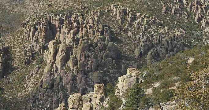 A "Wonderland of Rocks" the Chiricahua National Monument. Rock pinnacles are the result of the erosion of compacted volcanic ash from the eruption of an ancient volcano just south of the park.