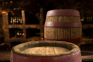 background of barrel and worn old table of wood