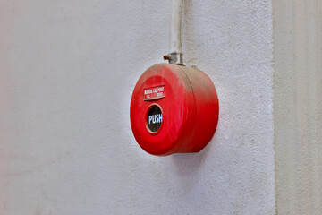 Fire alarm on the wall. Emergency of Fire alarm or alert or bell warning equipment