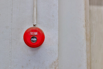 Fire alarm on the wall. Emergency of Fire alarm or alert or bell warning equipment