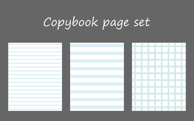 Striped and checkered copybook pages set. Educational notebook page background. School concept.