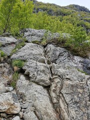 climbing ropes on the up to a glacier