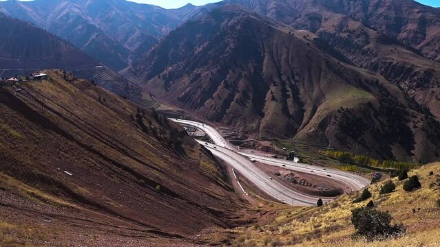 Kamchik mountain pass Uzbekistan. A373 Tashkent Osh highway, Central Asia