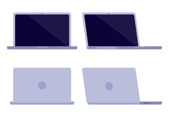 Modern, Minimalistic Laptop Set  — Front & Back Views. Flat Vector Illustration. - obrazy, fototapety, plakaty