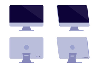 Modern, Minimalistic Computer Monitor Set — Front & Back Views. Flat Vector Illustration.
