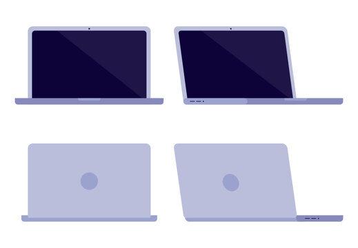 Modern, Minimalistic Laptop Set  — Front & Back Views. Flat Vector Illustration.