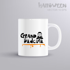 Grand dadcula - fun lettering for halloween with Vampir. Illustration with coffee mug mockup