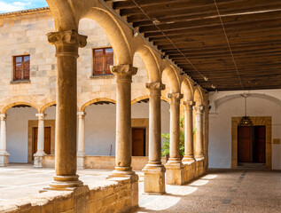 Streets and old architecture of the city of Polensa, Mallorca island. City Museum