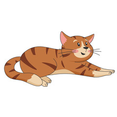 red striped lying cat. Cute cartoon animal