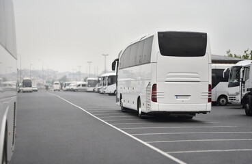 luxury intercity bus is departure from bus station - obrazy, fototapety, plakaty