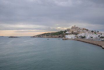 Fototapeta premium Panoramic view of the old town of Ibiza with its cathedral