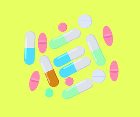 Vector set of pills, medicines, drugs, vitamines. Pharmaceutical prescription.