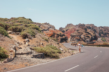 Women running on the country road