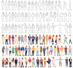 people sketch, set on white background isolated, vector