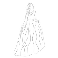 bride, princess sketch, outline on white background