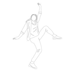 woman dancing sketch, outline on white background isolated, vector
