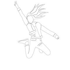woman jumping sketch, outline on white background