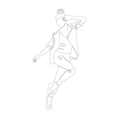 woman dancing sketch, outline on white background