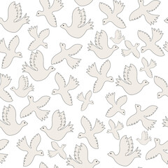 Seamless pattern with birds. Retro pattern in 70s style. Vector.