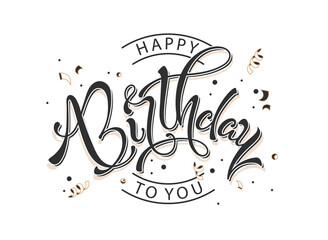 Hand drawn Happy birthday to you typography icon with glitter and sparkles. Congratulatory calligraphy design. Hand sketched greeting lettering for poster, web design, banner, card, postcard, flyer