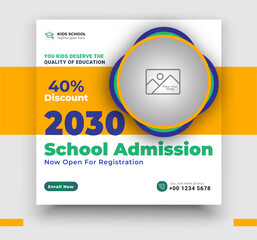 School admission social media post banner, educational social media post square flyer back to school web banner design template design