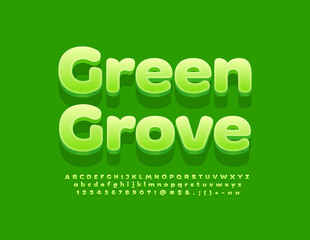 Naklejka premium Vector eco logo Green Grove. Modern 3D Font. Bright Alphabet Letters and Numbers