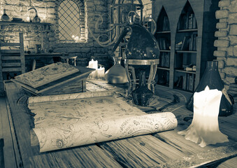 paper on alchemy lab background