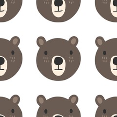 Seamless Scandinavian drawing. Vector children's background with a bear. Design for prints, shirts and posters.