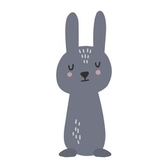 Obraz premium Hand drawn vector illustration of a cute funny rabbit. Isolated objects on white background. Scandinavian style flat design. Concept children print. Woodland animal.