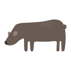 Hand drawn vector illustration of a cute funny bear. Isolated objects on white background. Scandinavian style design. Concept nursery print.