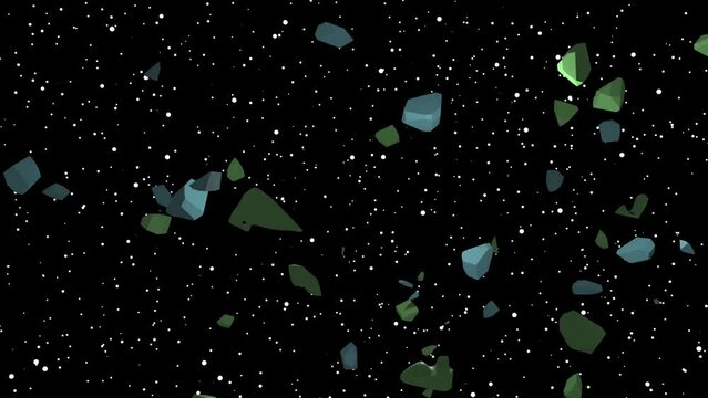 3D animation of a cartoon earth exploding into pieces. 