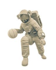 astronaut is dribbling on basketball